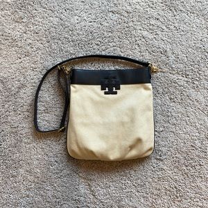 Tory Burch stacked canvas and leather crossbody bag